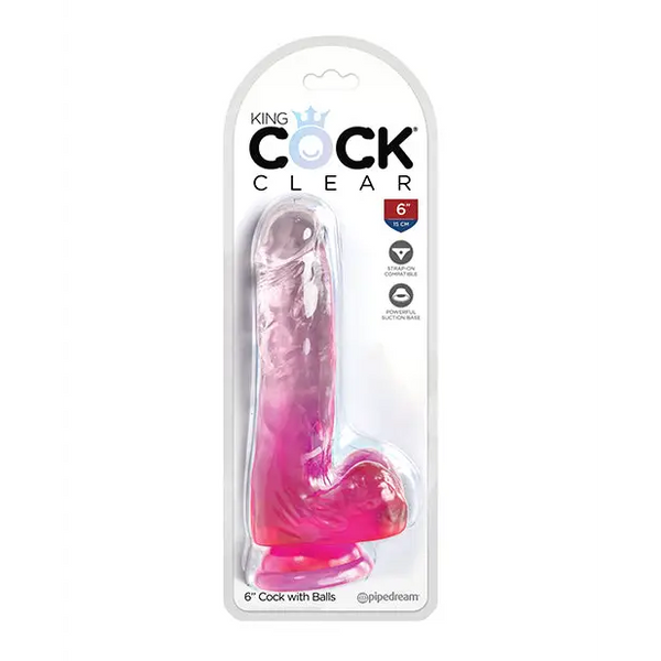 King Cock Clear 6’’ Cock w/Balls - Pink - Dongs & Dildos