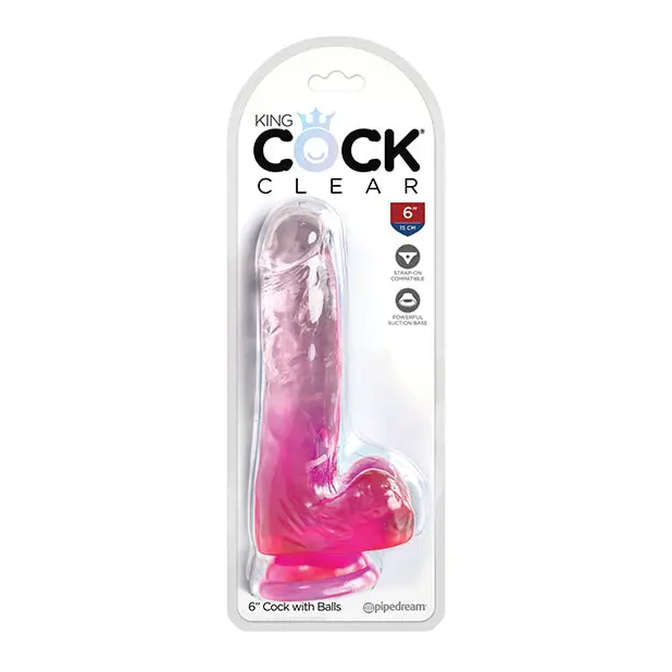 King Cock Clear 6’’ Cock w/Balls - Pink - Dongs & Dildos
