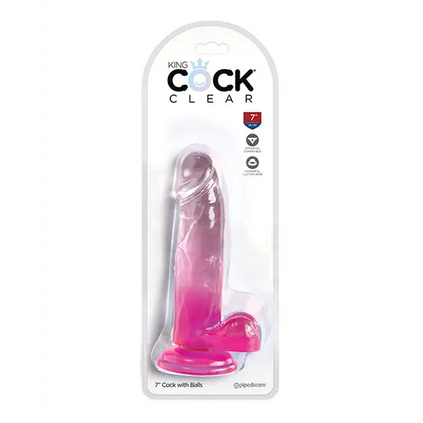 King Cock Clear 7’’ Cock w/Balls - Pink - Dongs & Dildos