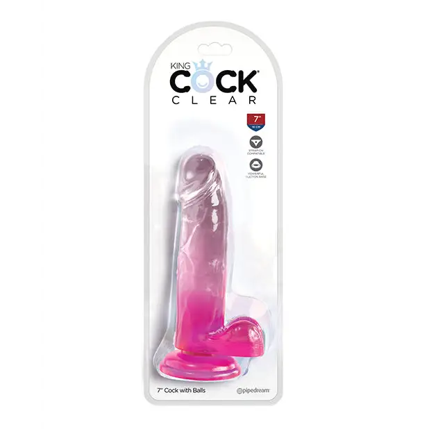 King Cock Clear 7’’ Cock w/Balls - Pink - Dongs & Dildos