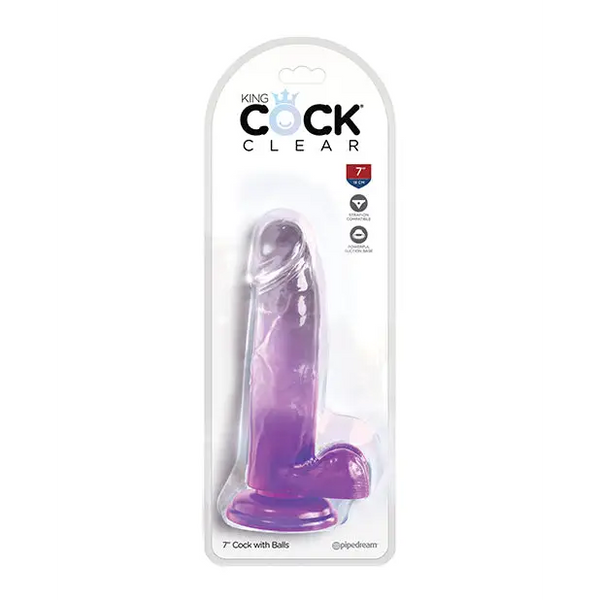 King Cock Clear 7’’ Cock w/Balls - Purple - Dongs & Dildos