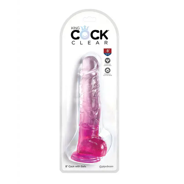 King Cock Clear 8’’ Cock w/Balls - Pink - Dongs & Dildos