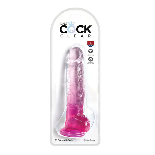 King Cock Clear 8’’ Cock w/Balls - Pink - Dongs & Dildos
