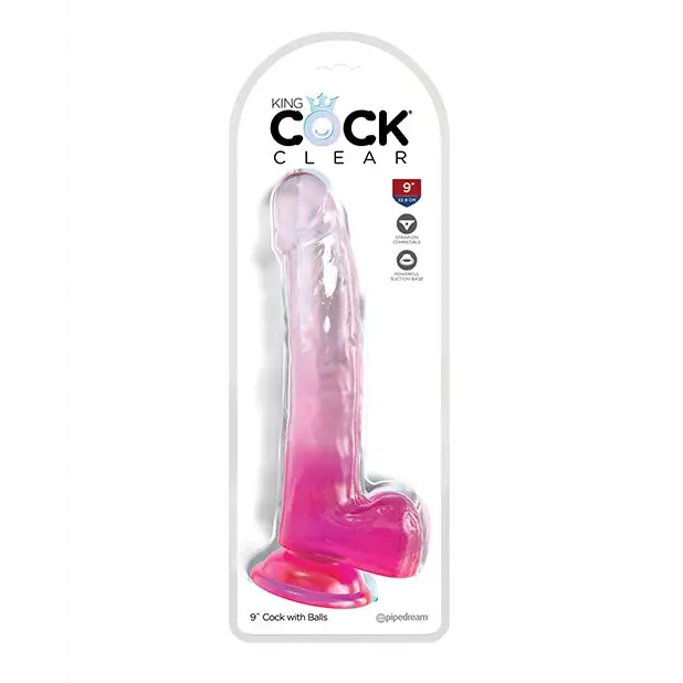 King Cock Clear 9’’ Cock w/Balls - Pink - Dongs & Dildos