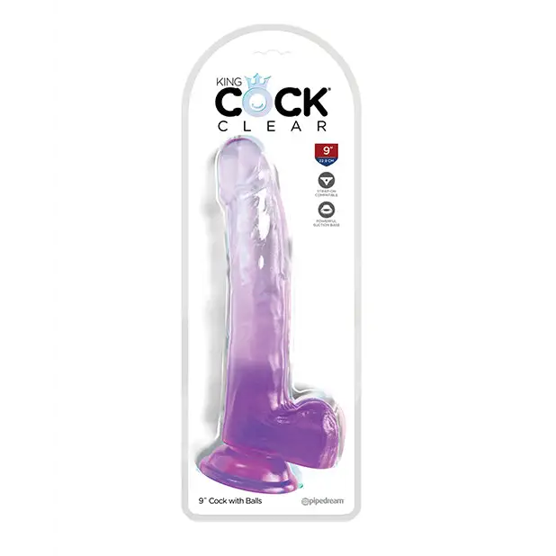 King Cock Clear 9’’ Cock w/Balls - Purple - Dongs & Dildos