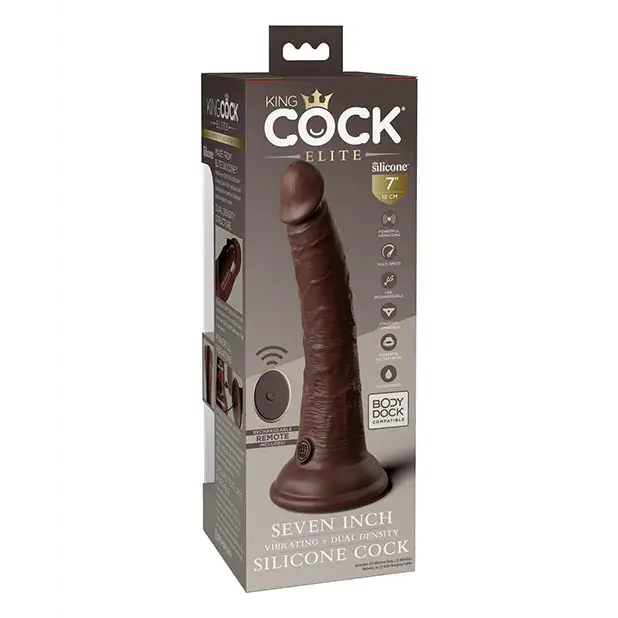 King Cock Elite 7’’ Dual Density Vibrating Silicone Cock w/Remote - Brown - Vibrators