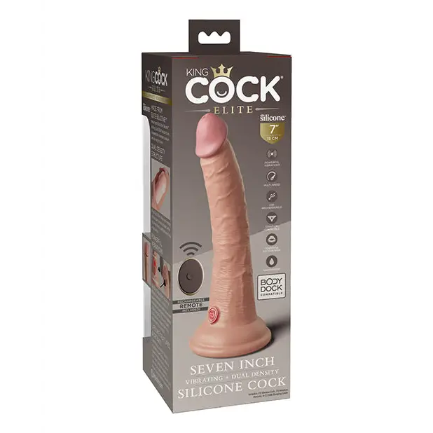King Cock Elite 7’’ Dual Density Vibrating Silicone Cock w/Remote - Light - Vibrators