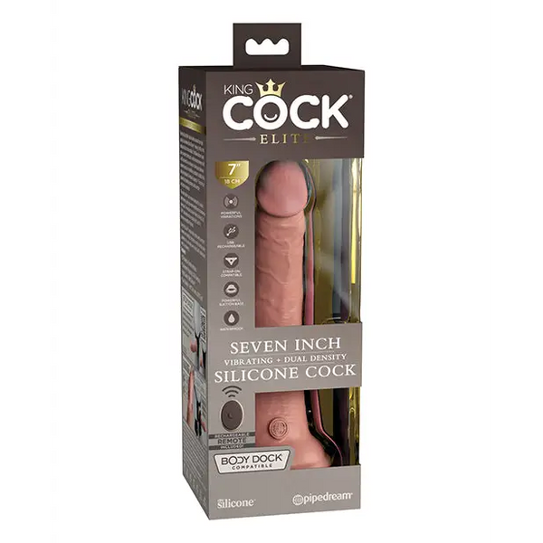 King Cock Elite 7’’ Dual Density Vibrating Silicone Cock w/Remote - Light - Vibrators