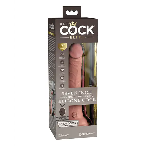 King Cock Elite 7’’ Dual Density Vibrating Silicone Cock w/Remote - Light - Vibrators