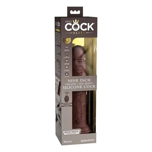 King Cock Elite 9’’ Dual Density Vibrating Silicone Cock w/Remote - Brown - Vibrators