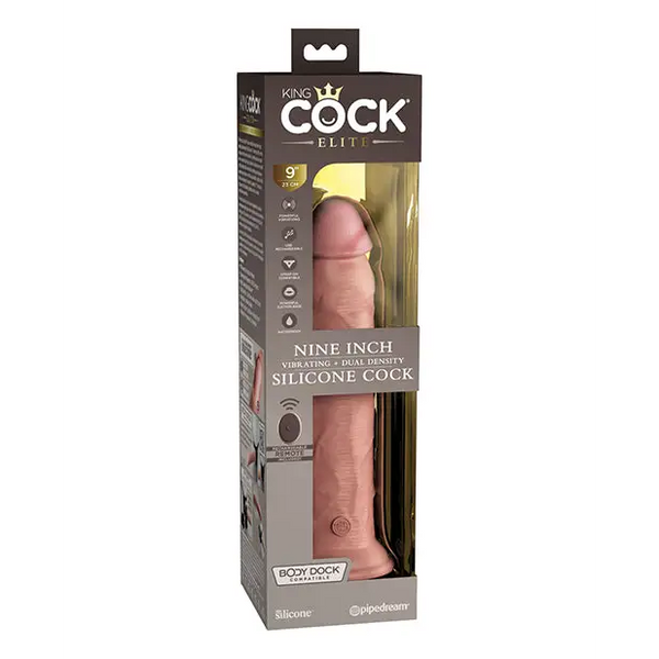 King Cock Elite 9’’ Dual Density Vibrating Silicone Cock w/Remote - Light - Vibrators