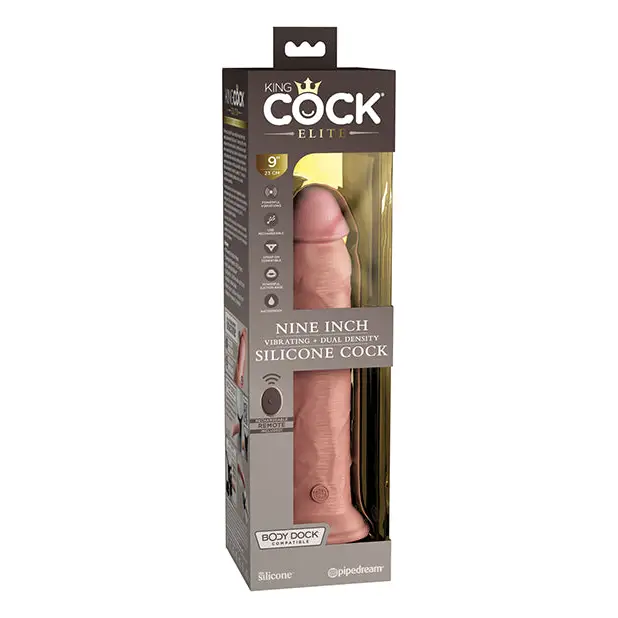 King Cock Elite 9’’ Dual Density Vibrating Silicone Cock w/Remote - Light - Vibrators