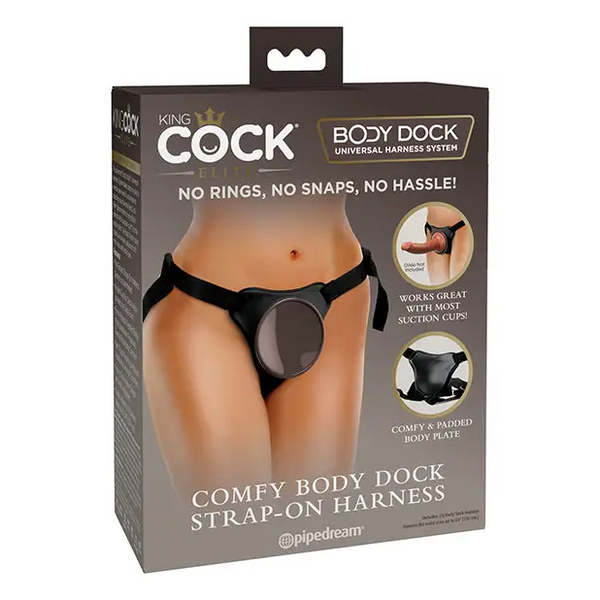 King Cock Elite Comfy Body Dock Strap On Harness - Black - Strap Ons