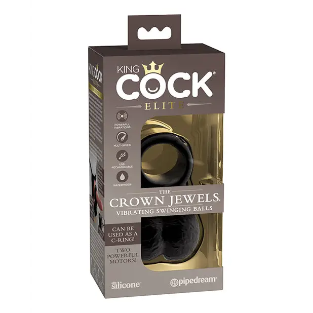 King Cock Elite The Crown Jewels Vibrating Swinging Balls - Black - Penis Enhancement