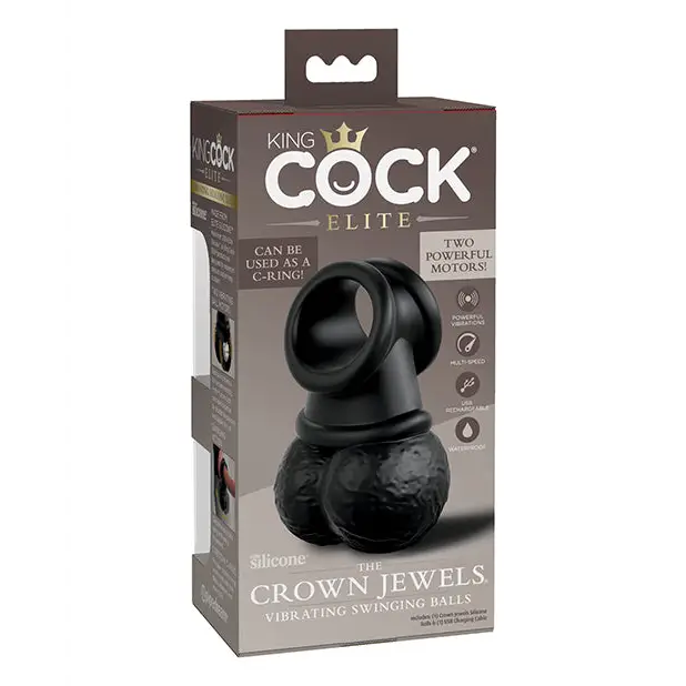 King Cock Elite The Crown Jewels Vibrating Swinging Balls - Black - Penis Enhancement