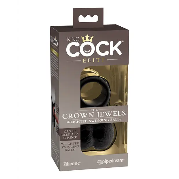 King Cock Elite The Crown Jewels Weighted Swinging Balls - Black - Penis Enhancement