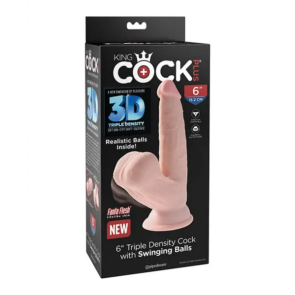 King Cock Plus 6’’ Triple Density Cock w/Swinging Balls - Ivory - Dongs & Dildos