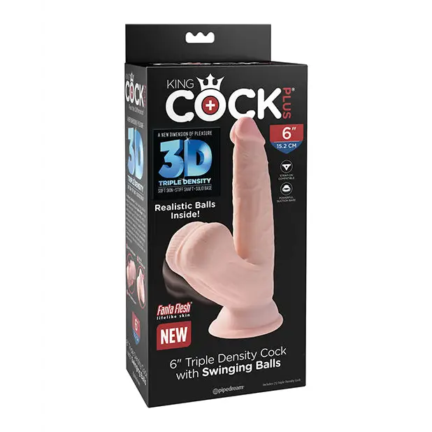 King Cock Plus 6’’ Triple Density Cock w/Swinging Balls - Ivory - Dongs & Dildos