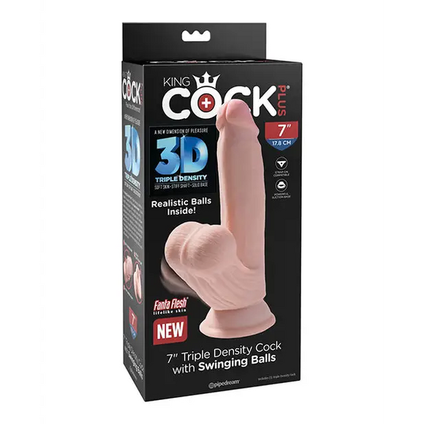 King Cock Plus 7’’ Triple Density Cock w/Swinging Balls - Ivory - Dongs & Dildos