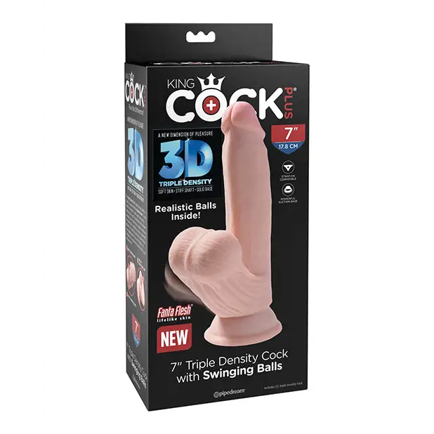 King Cock Plus 7’’ Triple Density Cock w/Swinging Balls - Ivory - Dongs & Dildos