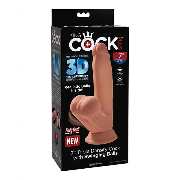 King Cock Plus 7’’ Triple Density Cock w/Swinging Balls - Tan - Dongs & Dildos