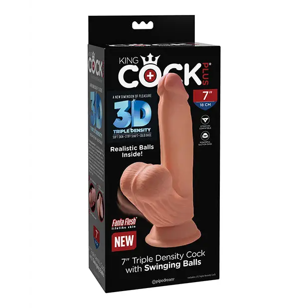 King Cock Plus 7’’ Triple Density Cock w/Swinging Balls - Tan - Dongs & Dildos