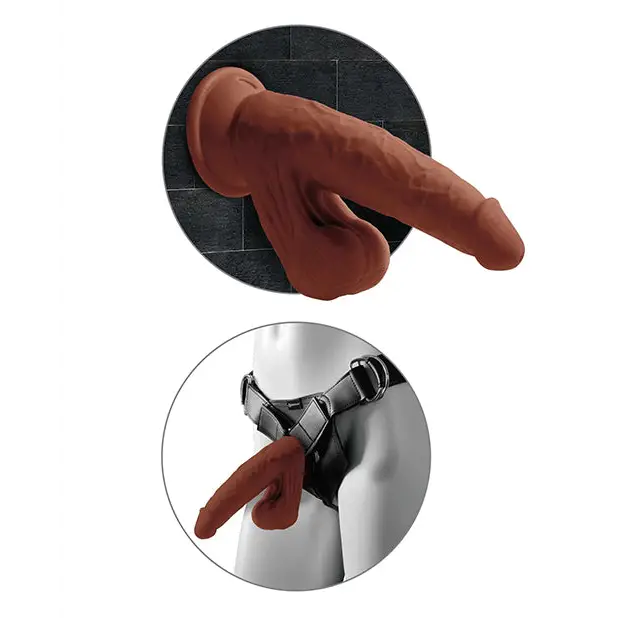 King Cock Plus 8’’ Triple Density Cock w/Swinging Balls - Brown - Dongs & Dildos