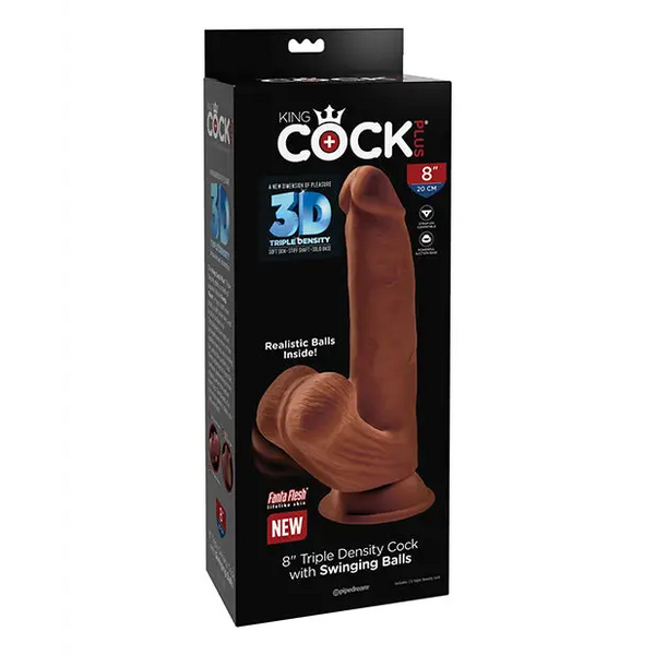 King Cock Plus 8’’ Triple Density Cock w/Swinging Balls - Brown - Dongs & Dildos