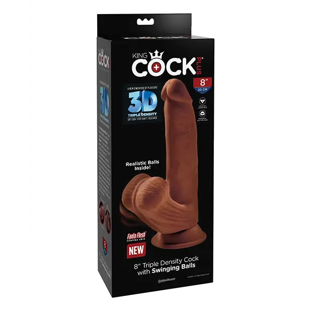 King Cock Plus 8’’ Triple Density Cock w/Swinging Balls - Brown - Dongs & Dildos