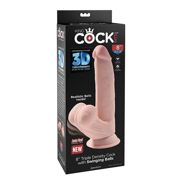King Cock Plus 8’’ Triple Density Cock w/Swinging Balls - Ivory - Dongs & Dildos