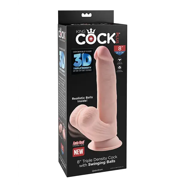 King Cock Plus 8’’ Triple Density Cock w/Swinging Balls - Ivory - Dongs & Dildos
