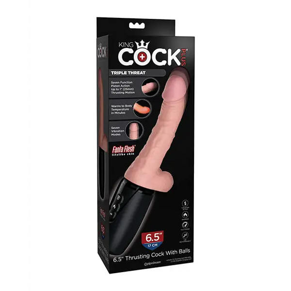 King Cock Plus Thrusting Warming & Vibrating 6.5’’ Triple Threat Dong - Vibrators