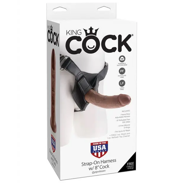 King Cock Strap On Harness w/8’’ Cock - Brown - Strap Ons