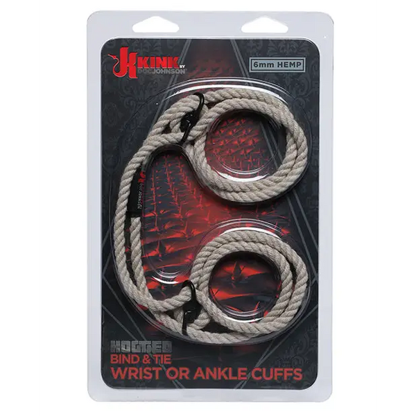 Kink Hogtie Bind & Tie Wrist or Ankle Cuffs - Natural 6 mm Hemp - Bondage Blindfolds & Restraints
