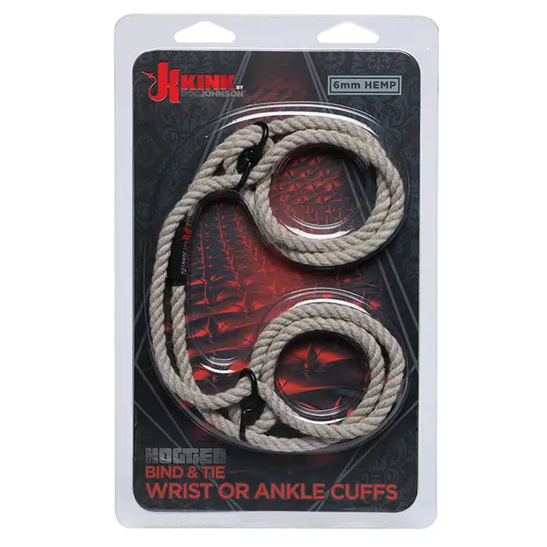 Kink Hogtie Bind & Tie Wrist or Ankle Cuffs - Natural 6 mm Hemp - Bondage Blindfolds & Restraints