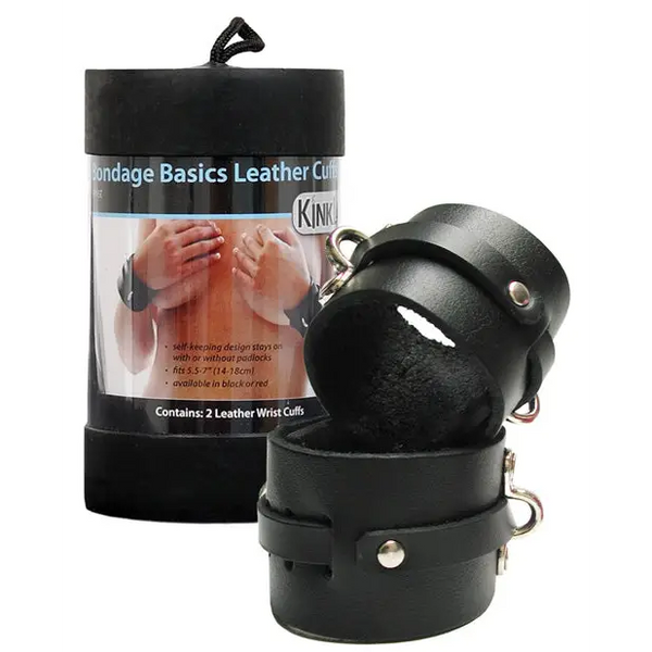 KinkLab Leather Wrist Cuffs - Black - Bondage Blindfolds & Restraints