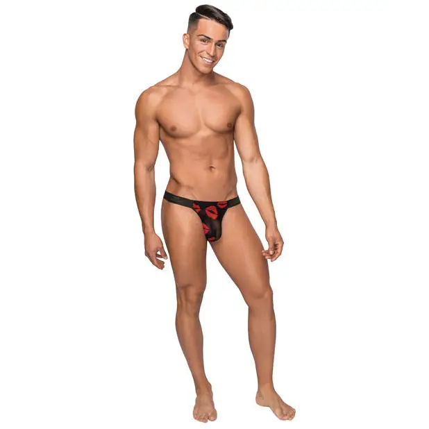 Kiss Me Stretch Mesh Micro Thong V Blk/Rd L/XL - Lingerie - Packaged