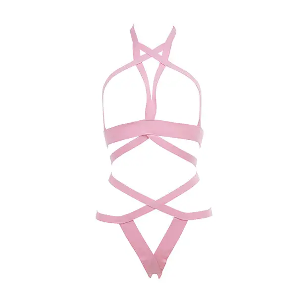 Kitten It’s Complicated Open Elastic Strappy Bra & Open Back Panty Pink O/S - Lingerie - Packaged
