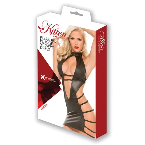 Kitten Pleasure Plunge Strappy Dress Black O/S - Lingerie - Packaged