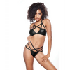Kitten Sugar & Blush Criss Cross Bralette & Thong Black O/S - Lingerie - Packaged