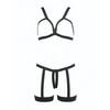 Kitten Teaser Strappy Open Cup Bra & Open Panty w/Leg Straps Black O/S - Lingerie - Packaged
