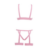 Kitten Teaser Strappy Open Cup Bra & Open Panty w/Leg Straps Pink O/S - Lingerie - Packaged