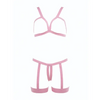 Kitten Teaser Strappy Open Cup Bra & Open Panty w/Leg Straps Pink O/S - Lingerie - Packaged