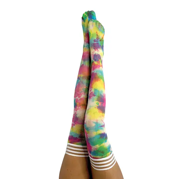 Kix’ies Gilly Tie Die Thigh High Bright Color B - Lingerie - Packaged