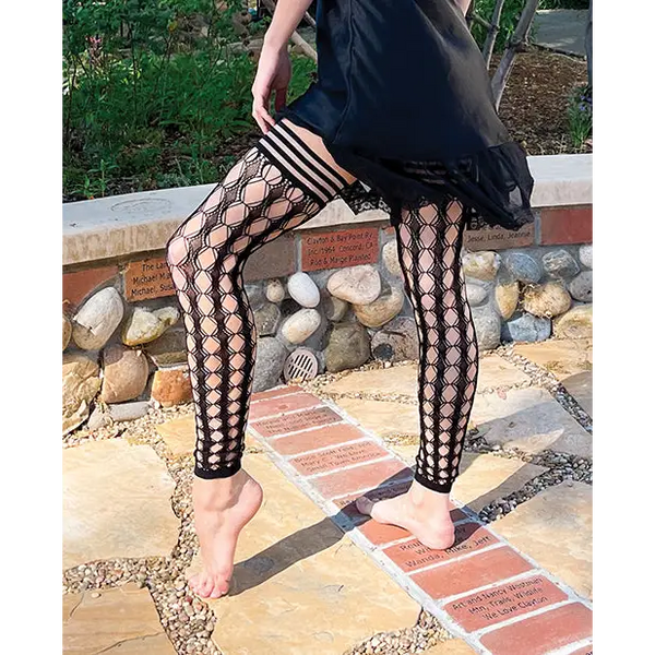 Kixies Jo Circle Fishnet Footless Thigh High Black B - Lingerie - Packaged