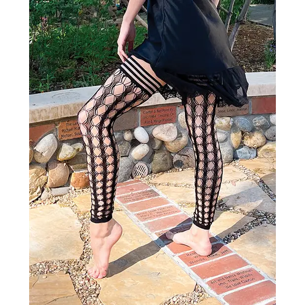 Kixies Jo Circle Fishnet Footless Thigh High Black - Lingerie - Packaged