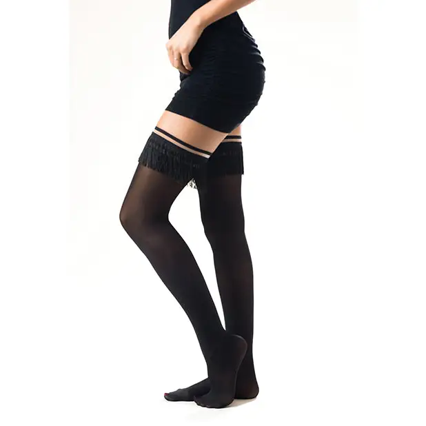 Kix’ies Keila Semi Opaque Fringe Thigh High Black B - Lingerie - Packaged