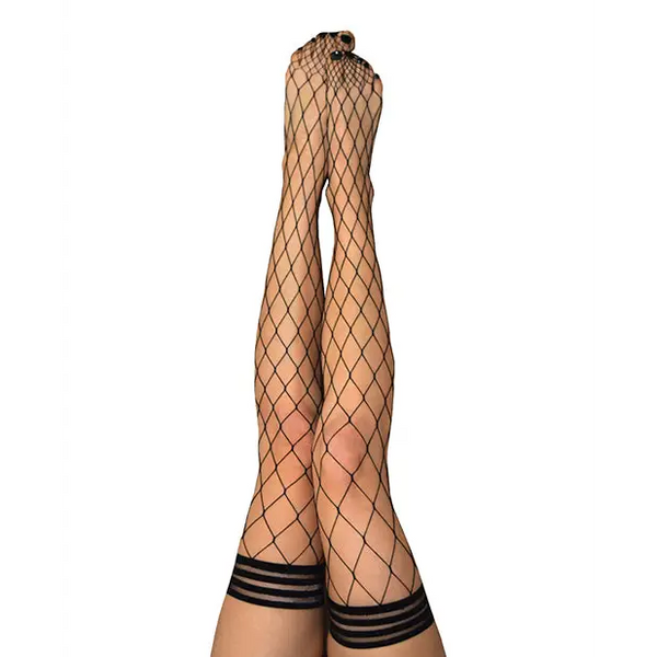 Kix’ies Michelle Large Fishnet Thigh High Black B - Lingerie - Packaged