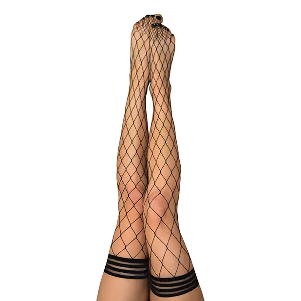 Kix’ies Michelle Large Fishnet Thigh High Black B - Lingerie - Packaged