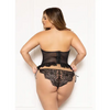 Lace and Dot Mesh Open Cup Bustier w/Hook and Eye Closure & Panty - Black 3X/4X - Lingerie - Plus/Queen - Hanging